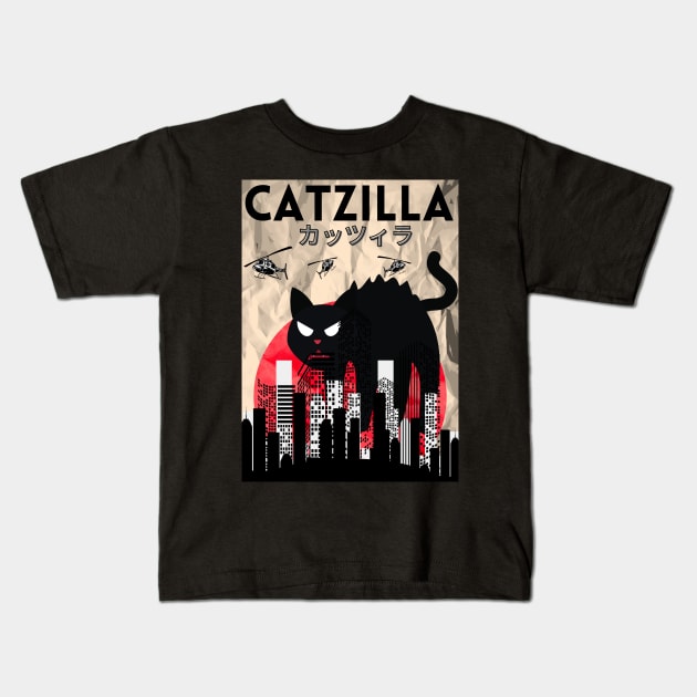 Catzilla Kids T-Shirt by Prossori